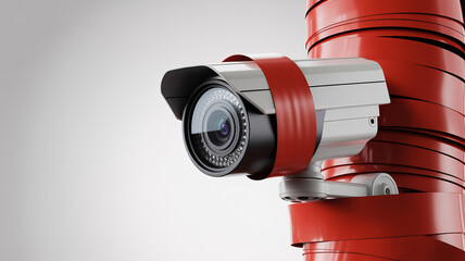 Security Surveillance Sentinel: A vigilant security camera, encircled by a bold red accent, stands guard. Capturing a sense of watchfulness, protection, and modern surveillance technology.