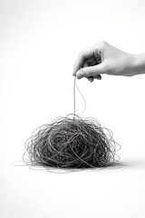 Abstract hand drawing. Tangled line. Psychology, Concept of thinking, finding a solution. Chaotic thoughts. Labyrinth. Complex task. Emotions of tension, anxiety. Reason.