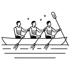 Rowers rowing boat isolated on white background Vector