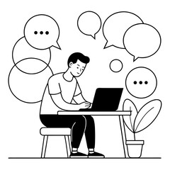 Man working on laptop isolated on white background Vector