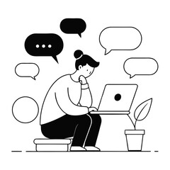 Woman working on laptop isolated on white background Vector