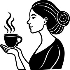 Woman holding coffee cup isolated on white background Vector