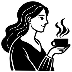 Woman holding coffee cup isolated on white background Vector