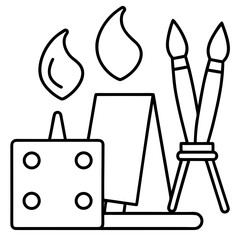 Candle, canvas, paintbrushes isolated on white background Vector