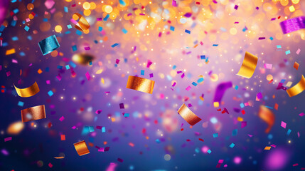 Colorful festive confetti background with vibrant bokeh lights and celebration mood