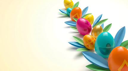 Colorful Easter eggs decorated with flowers on light background  
