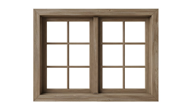 Brown wooden double hung window