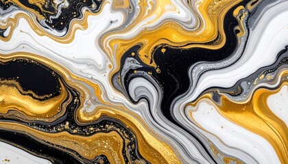 gold black and white paint swirl - whirlpool of colors for abstract background design