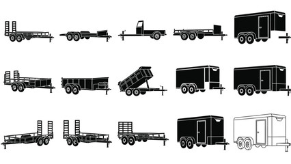 Obraz premium A collection of various truck trailers and semi-trailers in black and white