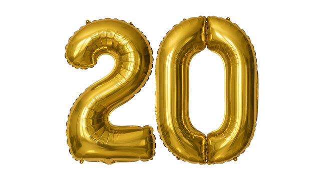 Celebratory golden balloon number twenty