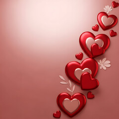 Red heart shapes arranged on pink background for romantic themes  