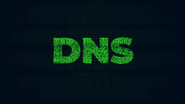 Dns domain name system technology text animation made of digital code symbols for internet and network infrastructure