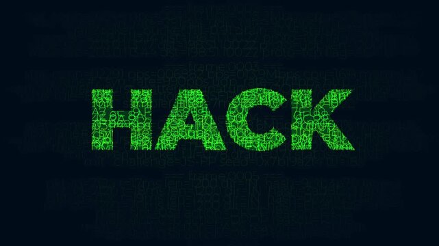 Hack cyber attack animation made of digital code symbols for hacking and cybersecurity