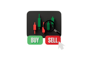 3d candlestick chart buy sell icon. online trading concept. minimal cartoon stock market analysis for fintech app. isolated on white transparent background. 3d render.