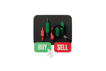 3d trading laptop icon. buy sell concept. minimal cartoon candlestick chart cursor buttons for online stock trading. isolated on white transparent background. 3d render.