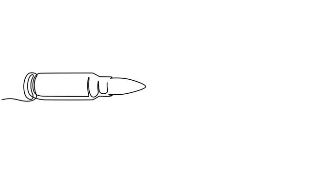 Bullet Cartridge continuous one line drawing, simple line minimalist 4k animation video, Single continuous line drawing of a bullets. Continuous line military bullet single line vector shot bullet pro