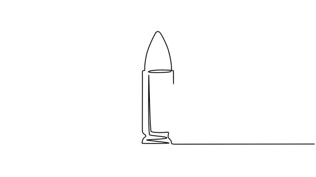 Bullet Cartridge continuous one line drawing, simple line minimalist 4k animation video, Single continuous line drawing of a bullets. Continuous line military bullet single line vector shot bullet pro