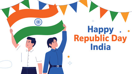  happy republic day india celebration illustration with people holding indian flag patriotic national holiday january 26 design