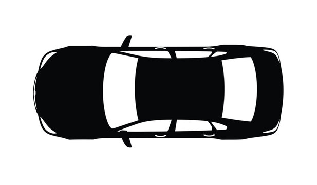 A minimalist black and white top down view depicts a modern vehicle s silhouette showcasing its roof windows and overall form