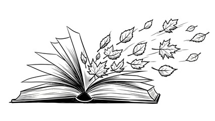 Open book with leaves flying out, symbolizing knowledge and freedom