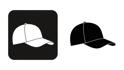 Modern baseball cap illustrations in black and white on a clean white background for graphic design projects.