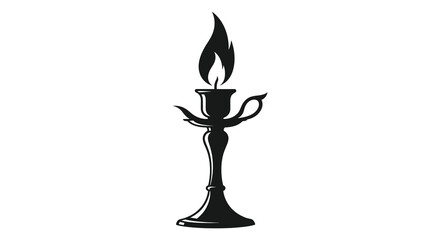 A striking black silhouette of an ornate candlestick with a flickering flame capturing vintage elegance silhouette © nhpvect02