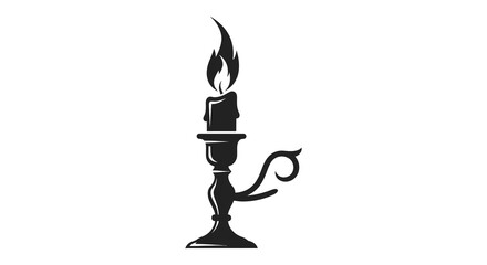 a striking depiction of a vintage candlestick with an illuminated flame presented as a silhouette © nhpvect02