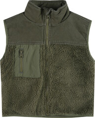 Olive green fleece vest with zipper pocket isolated on transparent background © NURMOHAMMAD
