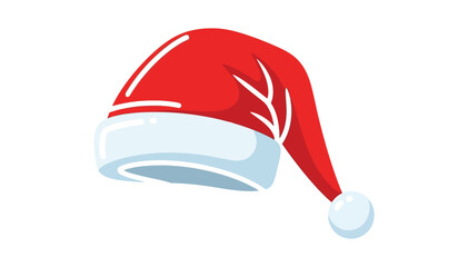 A vibrant illustration of a classic santa claus hat featuring a bright red color and fluffy white trim isolated on a white background