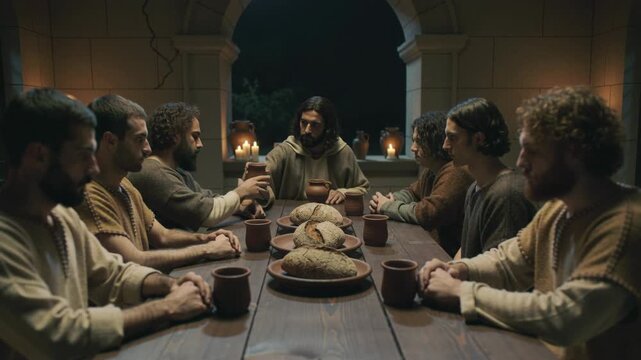 The Last Supper: Jesus Christ Shares Bread and Wine with his Disciples, Biblical New Testament Depiction