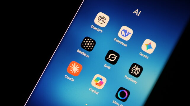 New Delhi, India - january 07 2026: chatgpt, gemini , deepseek and other ai apps icons on mobile screen.