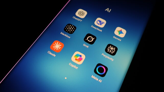 New Delhi, India - january 07 2026: chatgpt, gemini , deepseek and other ai apps icons on mobile screen.