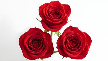 Fototapeta premium Three red roses on white background