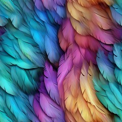 Fototapeta premium Holographic Feathers Seamless Pattern, Feasthers Digital Paper, Holographic Feather Pattern