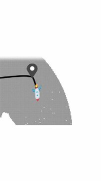 Pixelated Map with Location Pin, Travel Route, and Rocket on White Background. Abstract pixel map with travel route, destination pin, and rocket symbol.