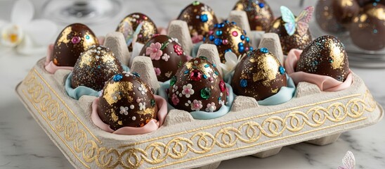 Decorative easter eggs in the carton for the 2026 holiday