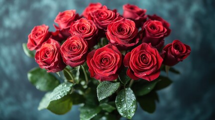 A bouquet of vibrant red roses