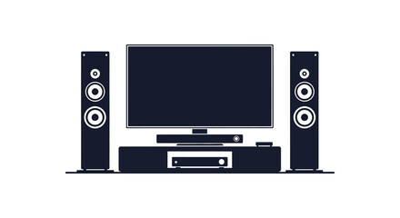 a modern home entertainment system with a flat screen tv and speakers silhouette