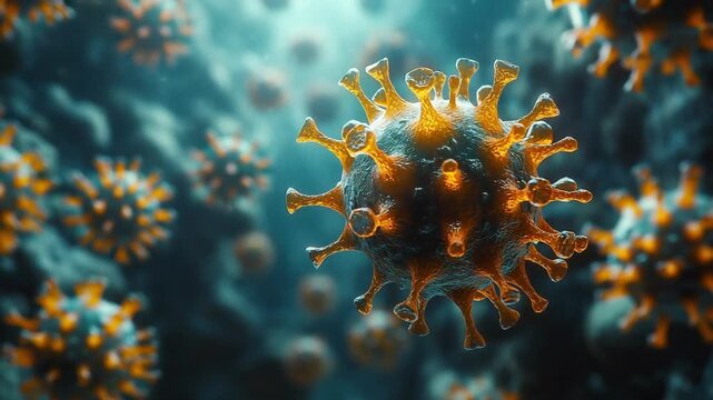 Close-up of virus structure in a microscopic view