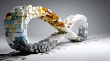 Infinity loop pattern with single accent tile on cool gray background