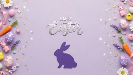 happy easter, greeting card, copy space, 3d rending, vector illustration