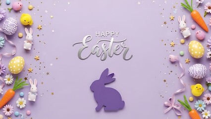 happy easter, greeting card, copy space, 3d rending, vector illustration