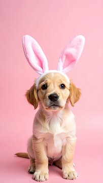 Adorable dog wearing bunny ears - canine easter holiday pose