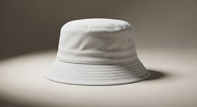 White Bucket Hat Stylish Headwear on Neutral Backdrop - Powered by Adobe