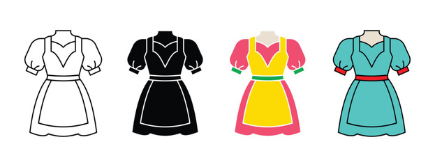 Women dress icon set. Oktoberfest dirndl dress. Clothing symbol. 
