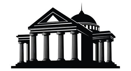 Fototapeta premium an elegant black and white illustration of a classical building with columns and a dome silhouette