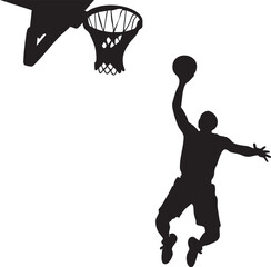 Obraz premium Black silhouette of basketball player dunking on a basketball hoop
