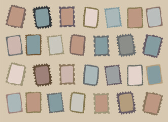 Doodle frame set, vector hand drawn stamp border, vintage abstract wavy post stamp simple design.