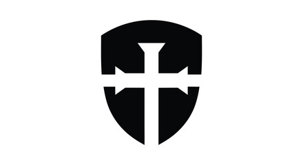 Obraz premium A striking black and white emblem depicting a shield with a prominent cross design a bold silhouette