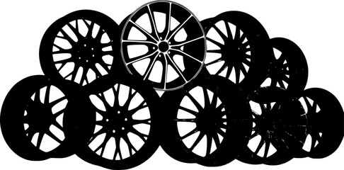 Fototapeta premium silhouette of Car Rims with tires and without tires Vector 